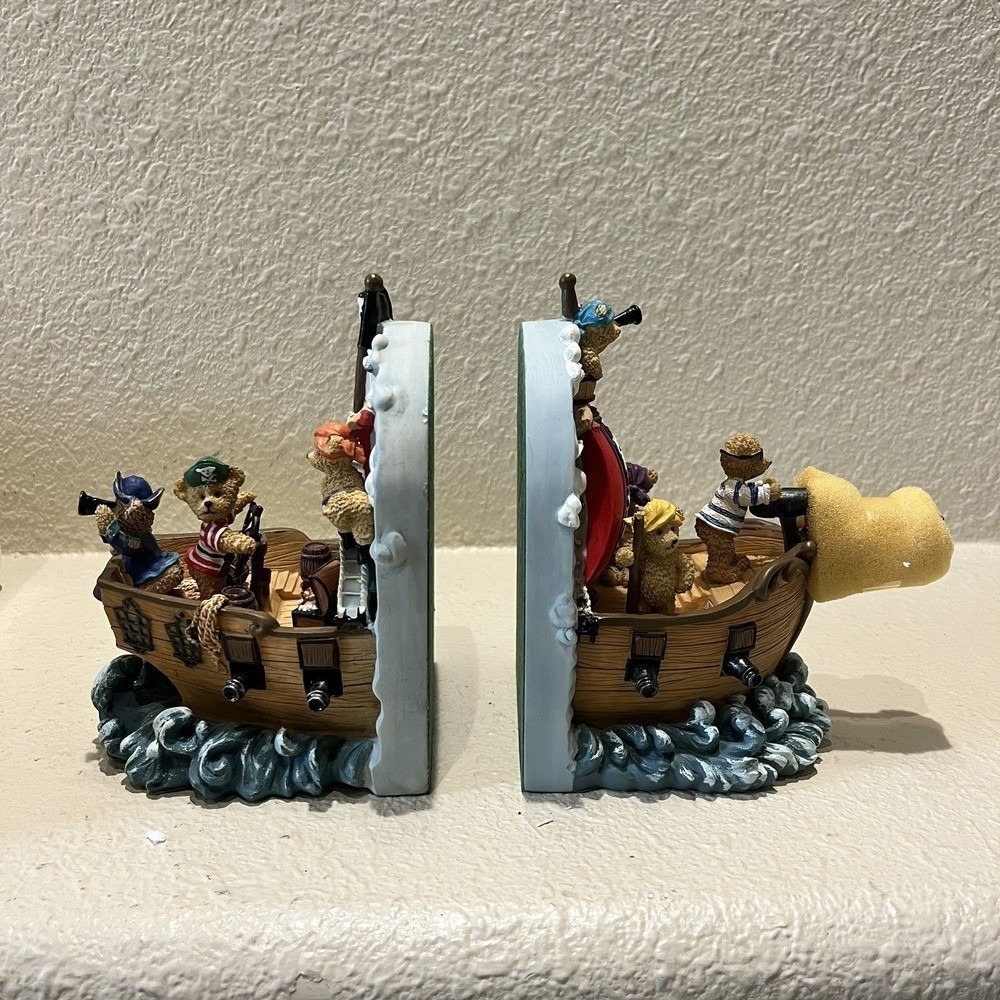 Teddy Bear Bookends & Bank‎ New in Box Hand Painted Pirate Ship Ocean Sea Cannon